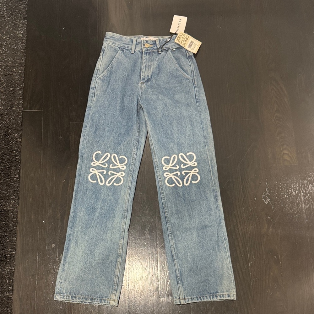 LOEWE Blue Denim Jeans with White Embroidery